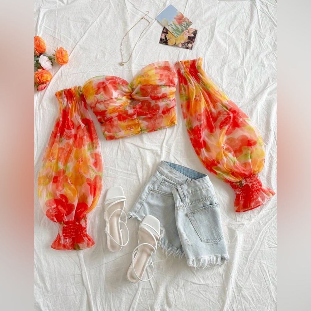 Floral Off The Shoulder Crop Top NWOT